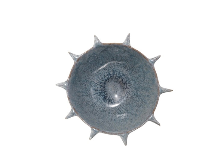 Stoneware Urchin Shaped Bowl with Spikes – Reactive Glaze