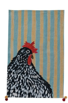 Cotton & Linen Printed Tea Towel w/ Pattern & Animal Image