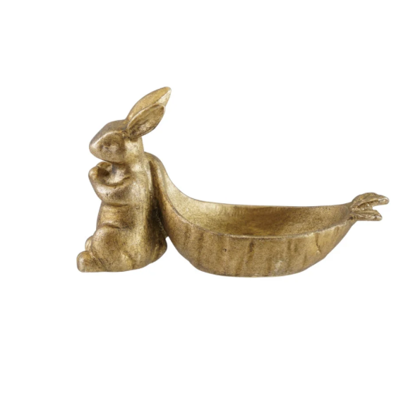 Decorative Pewter Rabbit Pulling Carrot Shaped Dish