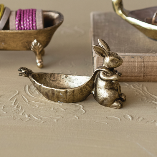Decorative Pewter Rabbit Pulling Carrot Shaped Dish