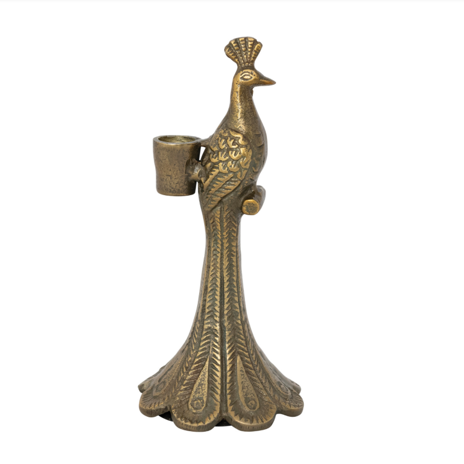 Peacock taper candle holder