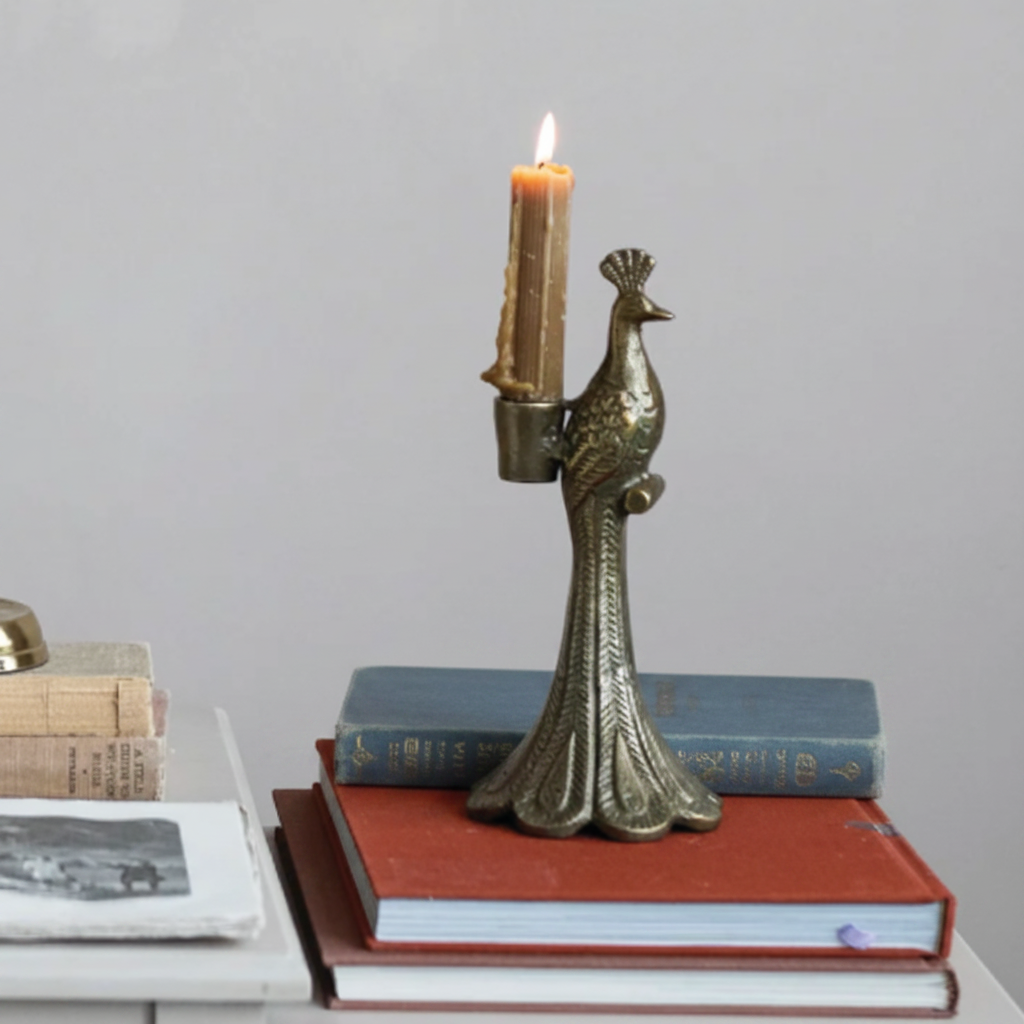 Peacock taper candle holder