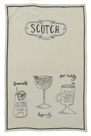 Linen blend cocktail recipe tea towel.
