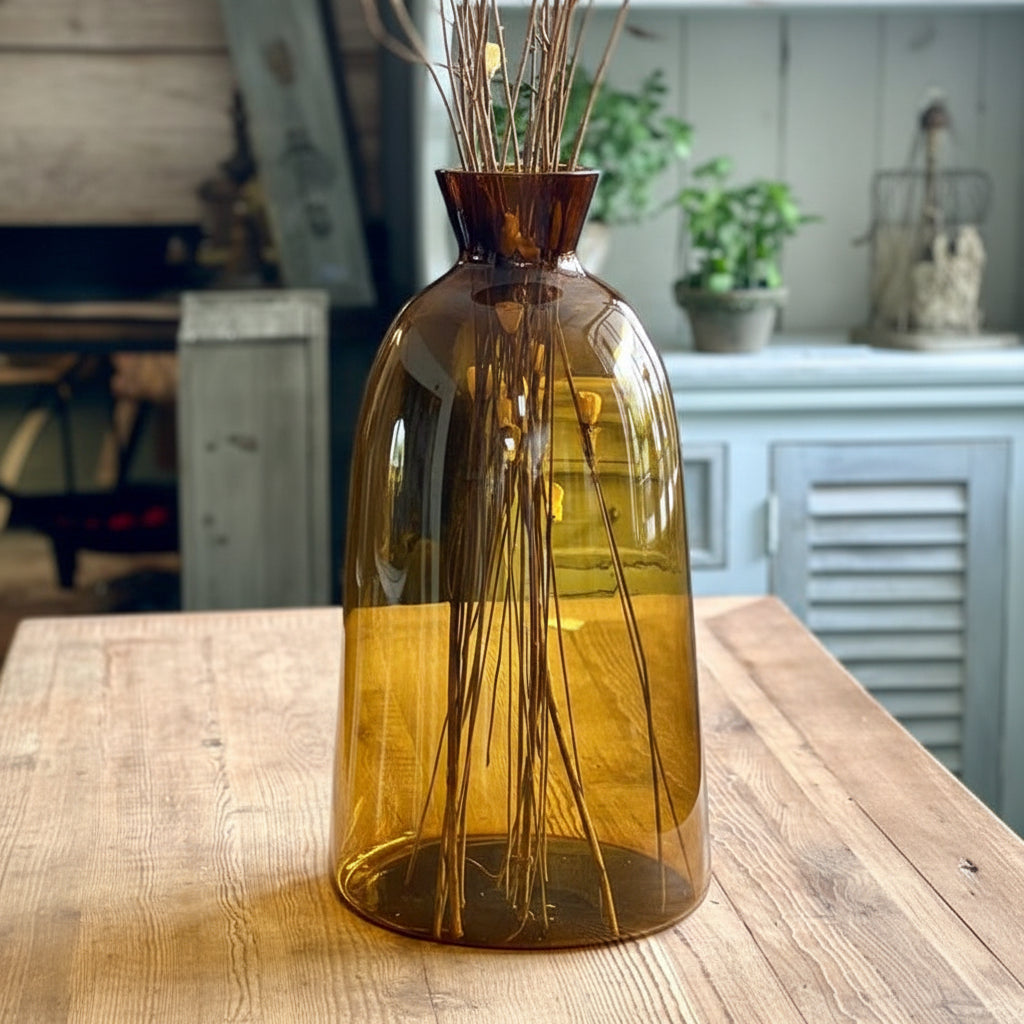 Vintage Tall Amber Glass Vase (European)