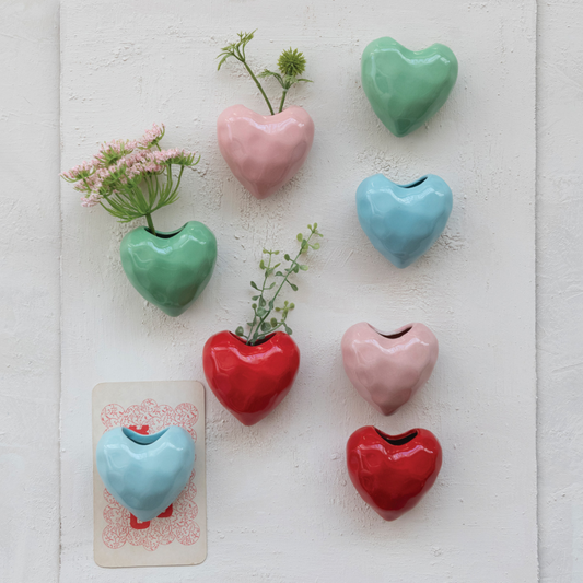 Stoneware Heart Shaped Mini Vase with Magnet