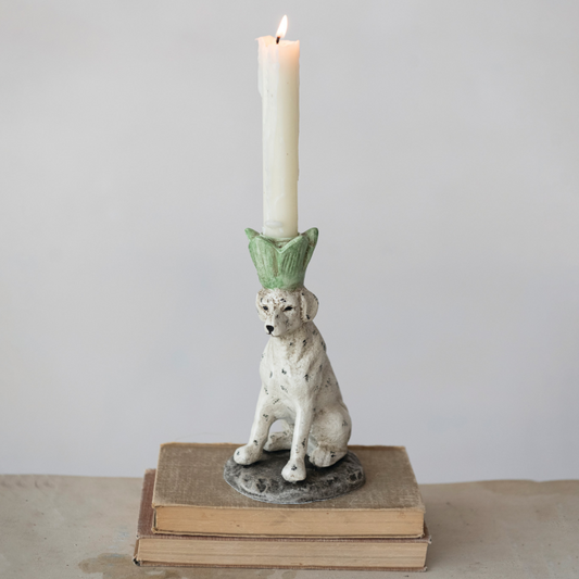Painted Cast Iron Dog Taper Candle Holder – Distressed Finish
