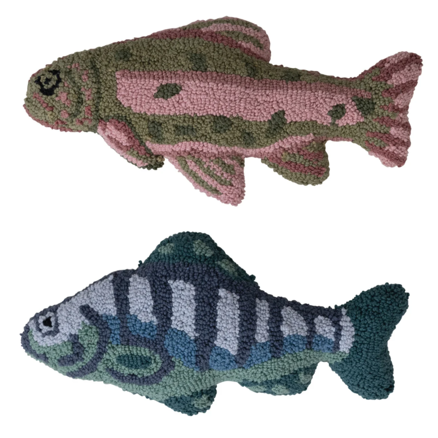 Woven Cotton Tufted Fish Shaped Pillow – 15" x 7.5"