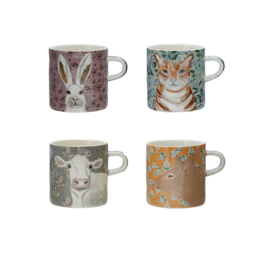 16 oz. Stoneware Mug with Pattern & Animal Image