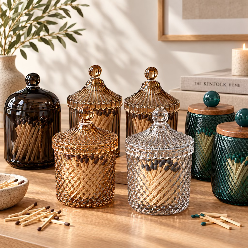 Vintage Glass Match Jars (with matches)