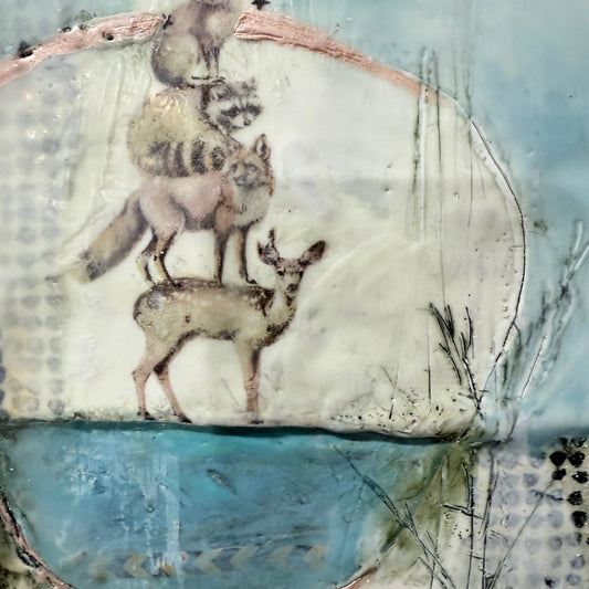 Abstract art piece with circular design and textured surface