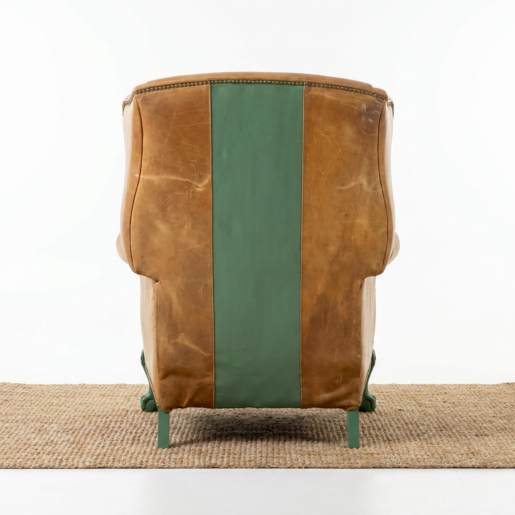 Vintage Embossed Leather Recliner — Green Stripe Upcycle + Clawfoot Legs