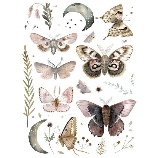 Moths n Moons Decoupage Rice Paper - A4 - 6pc – Crafts