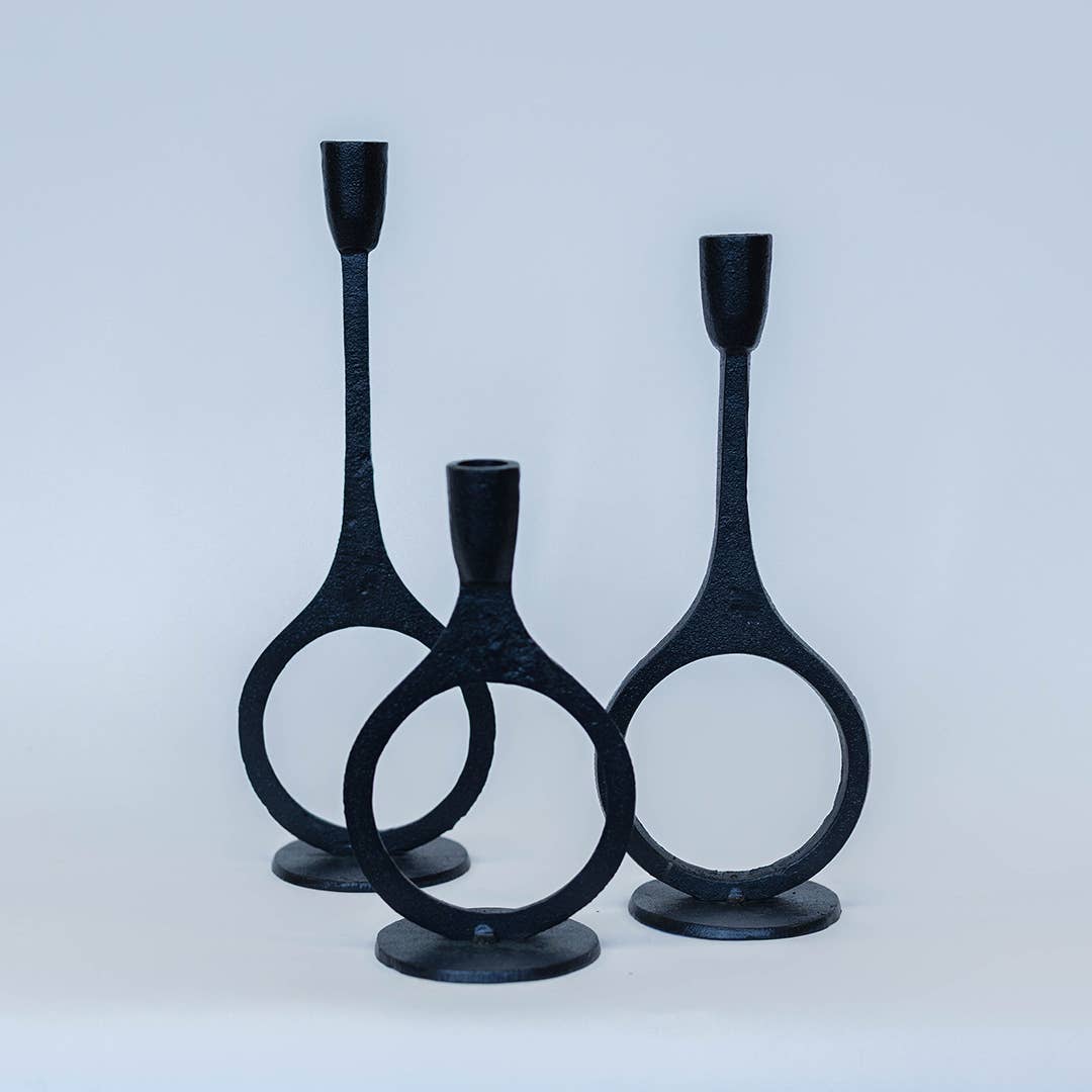 Modern Ring Cast Iron Candle Holders, 3 Sizes