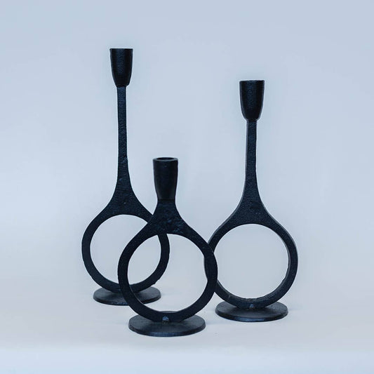 Modern Ring Cast Iron Candle Holders, 3 Sizes