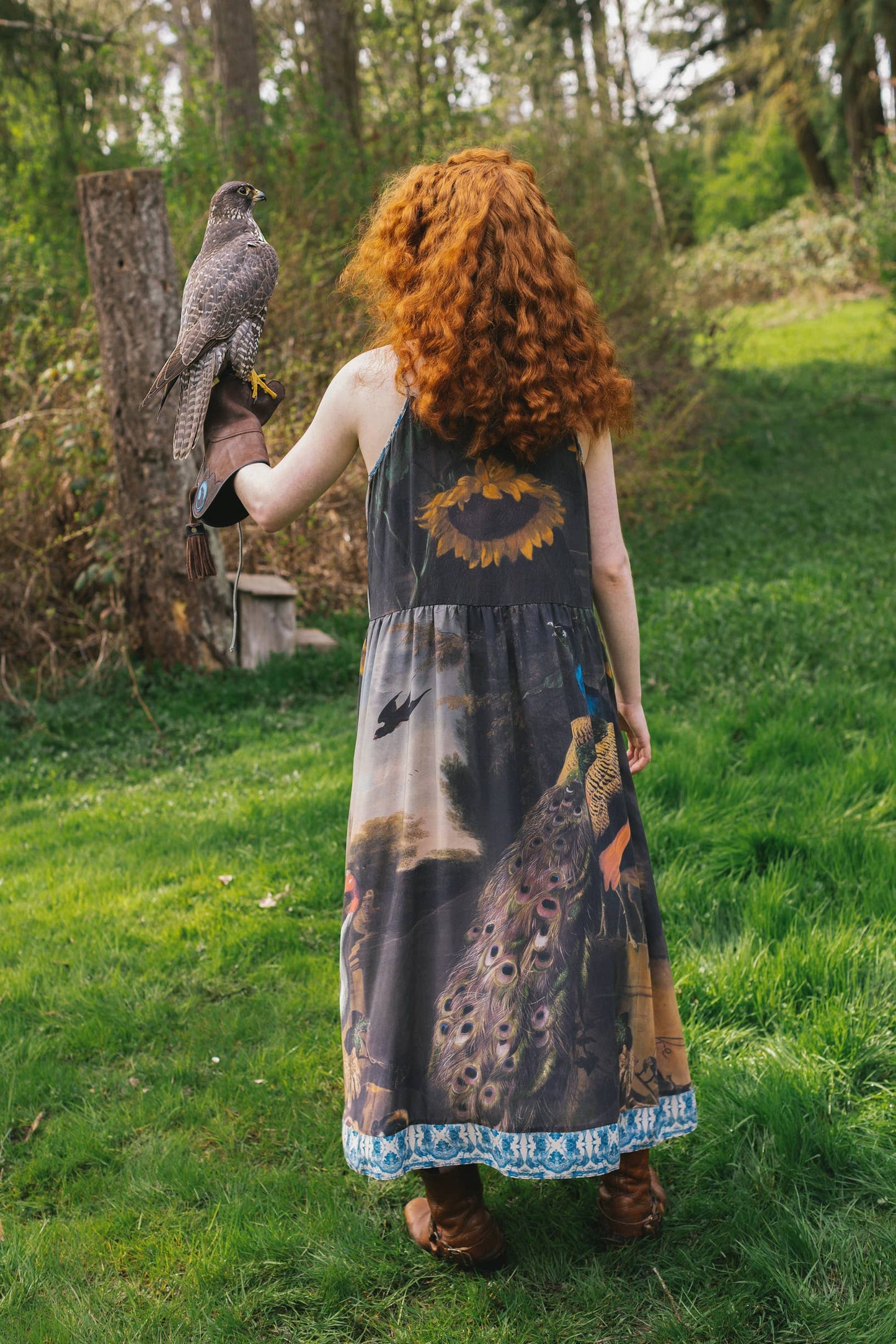 Wild Beauty Bohéme Long Slip Dress w/ Peacock Floral