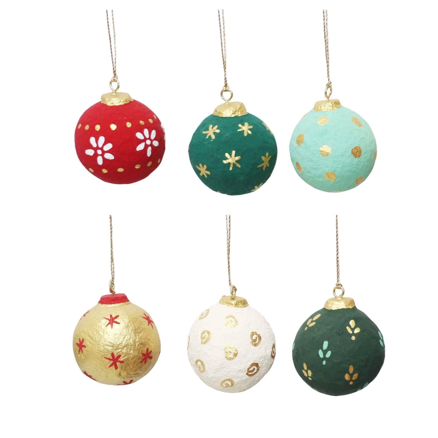 PAPER MACHE HANDMADE BALL  ORNAMENT SMALL - 6 ASSORTED