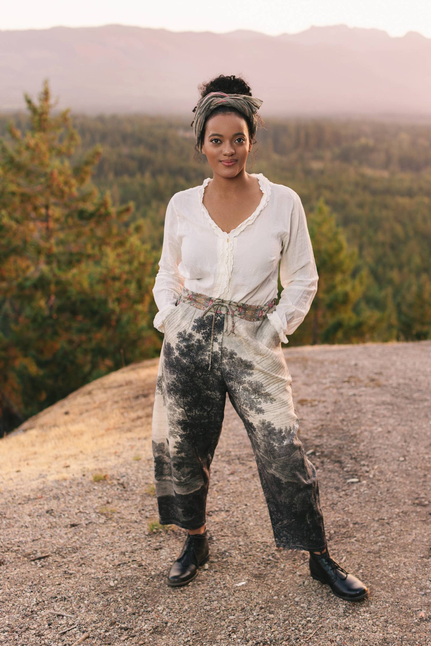 Still I Rise Linen Cropped Artist Pant w/ Sunrise, Woman