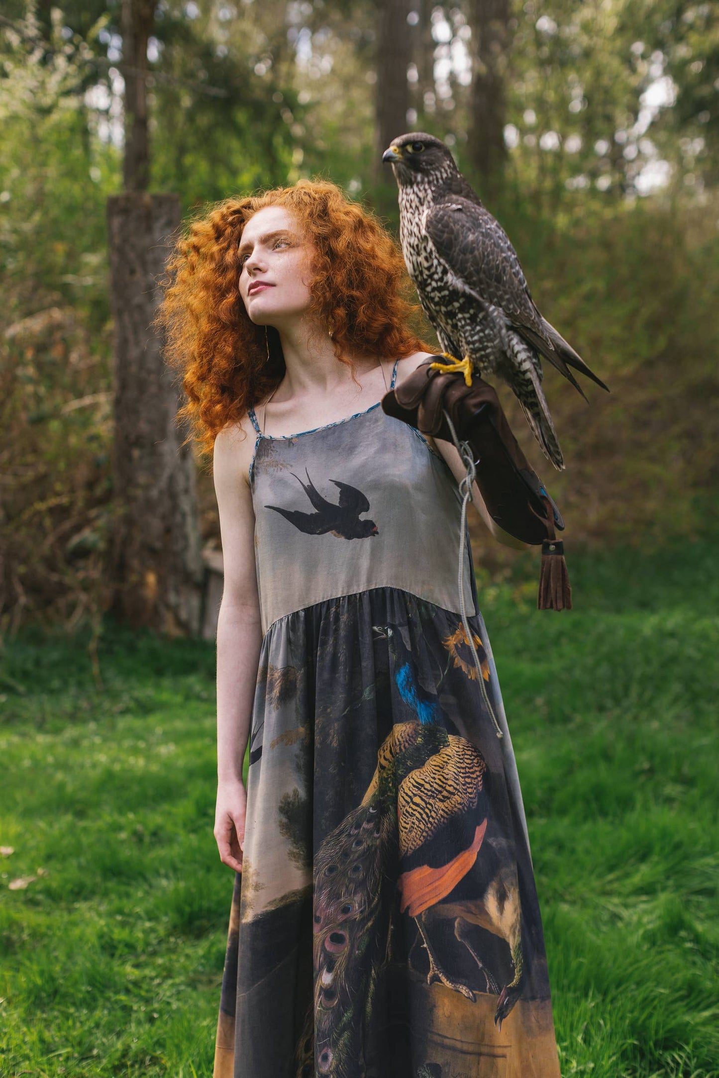 Wild Beauty Bohéme Long Slip Dress w/ Peacock Floral
