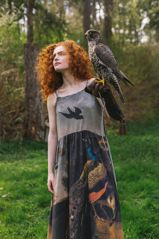 Wild Beauty Bohéme Long Slip Dress w/ Peacock Floral