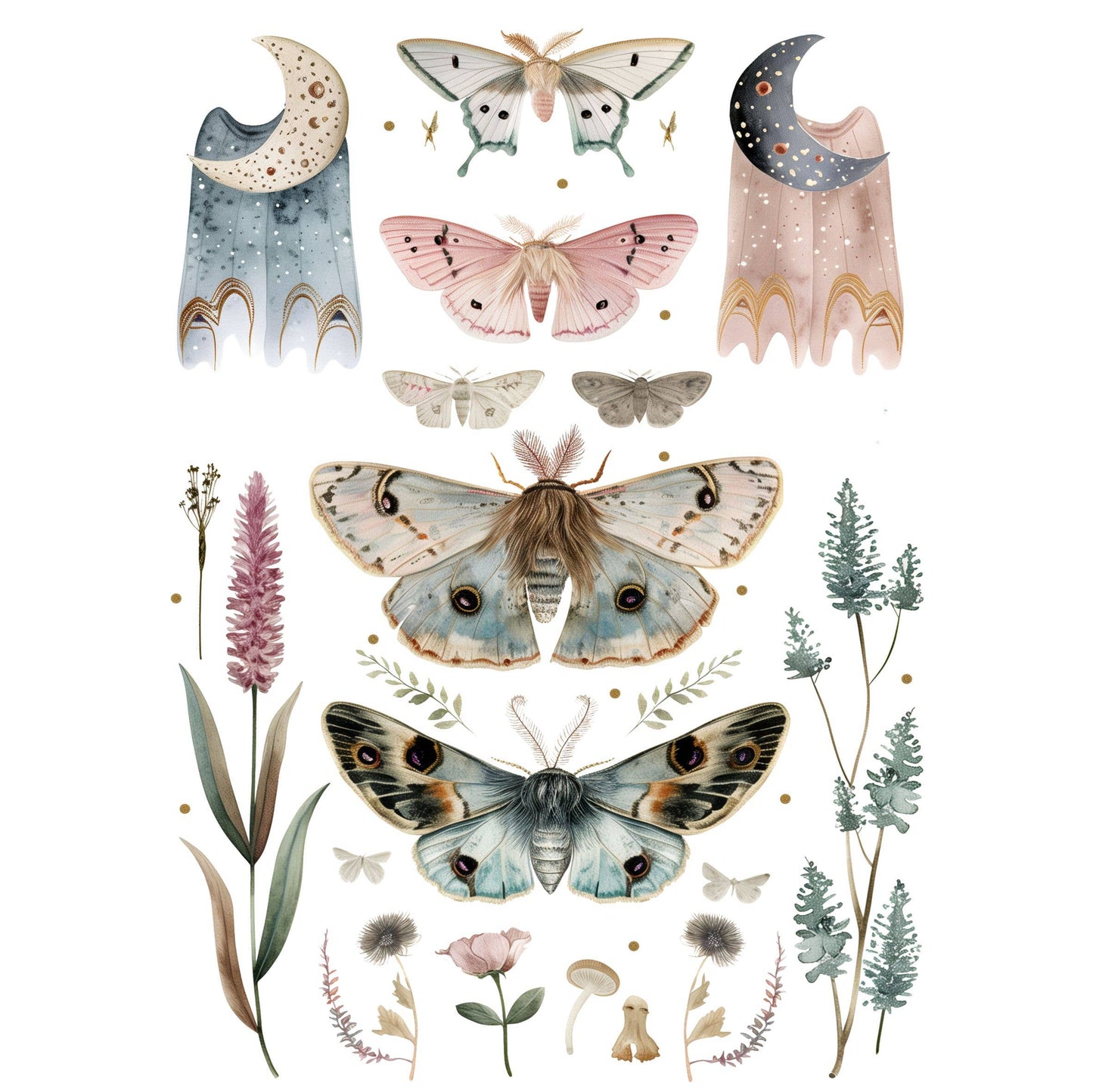 Moths n Moons Decoupage Rice Paper - A4 - 6pc – Crafts