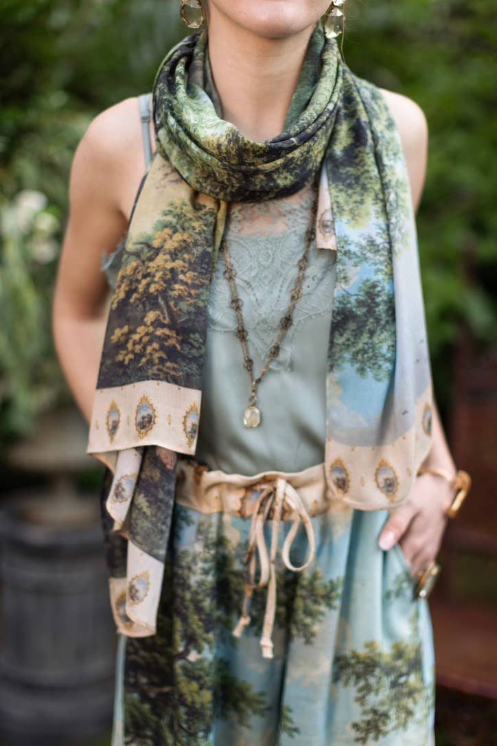 The Mythmaker Bohemian Scarf w/ Landscape & Unicorn Print