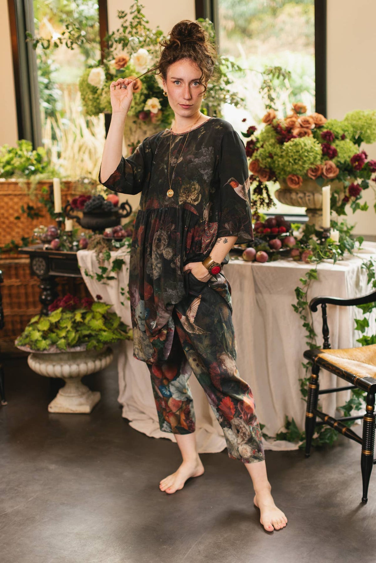 Flight of Fancy Artist Dress Tunic w/ Pockets & Hummingbirds