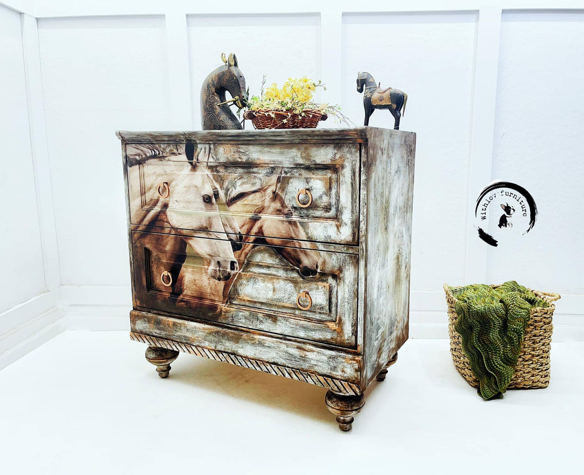 Sepia Horses Mint Decoupage Paper