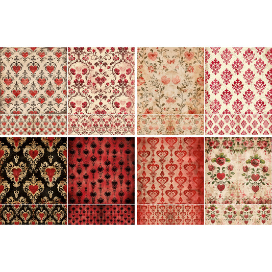 Red Damask Rice Papers, 8 x 11.5 inch (A4)