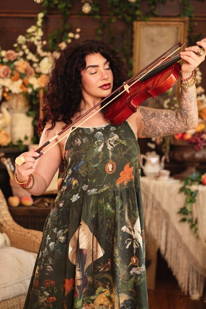Labour of Love Bohéme Maxi Slip Dress w/ florals & violin