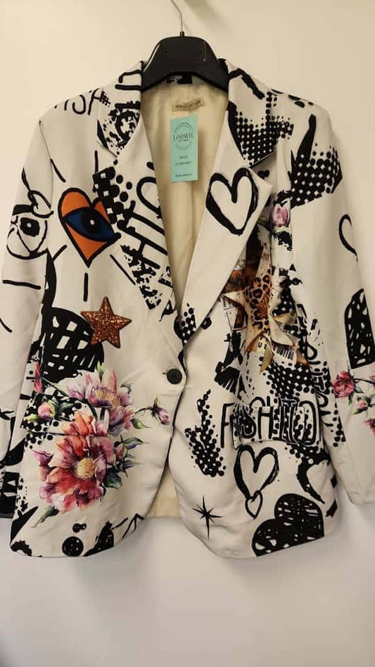 1- Size Artistic Graffiti & Floral Print Blazer