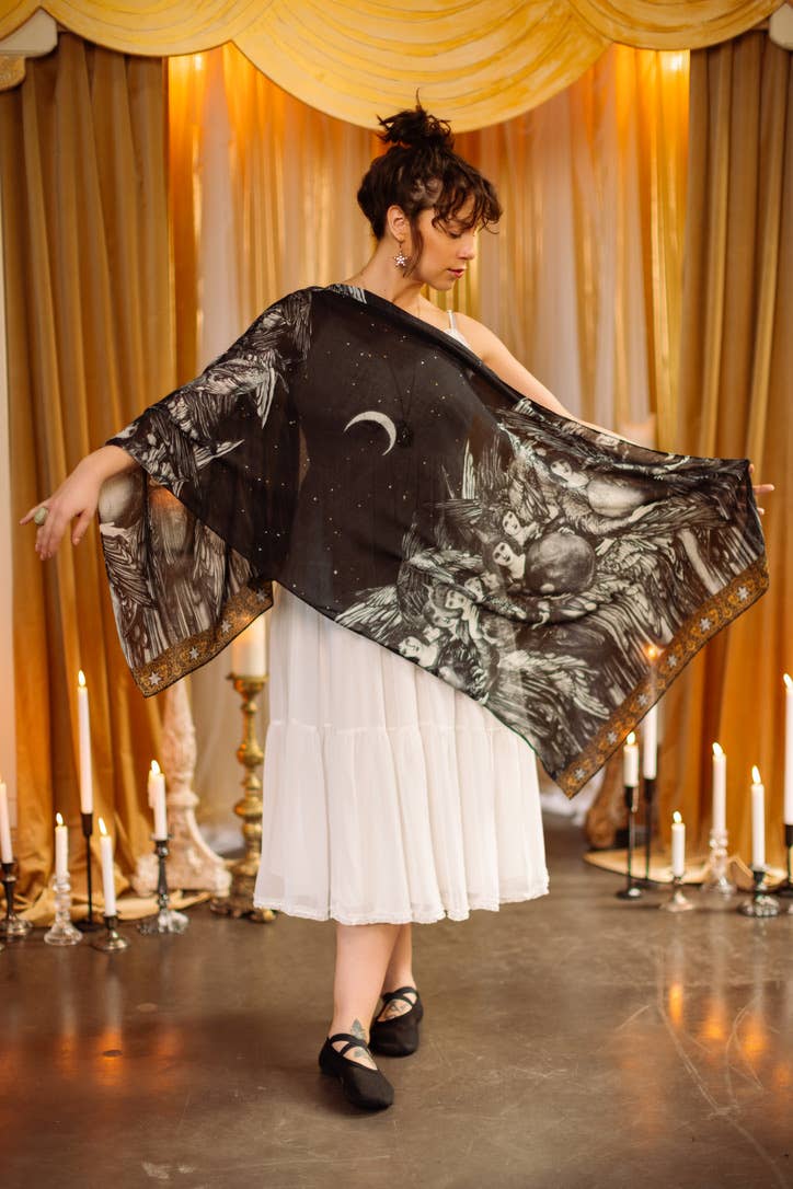 The Guardians Bohemian Scarf with angels, moons & stars