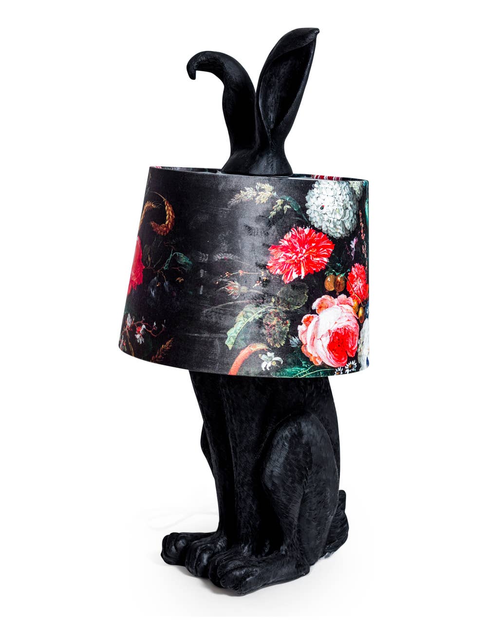 Matte Black Rabbit Ears Lamp with Boho Floral Shade