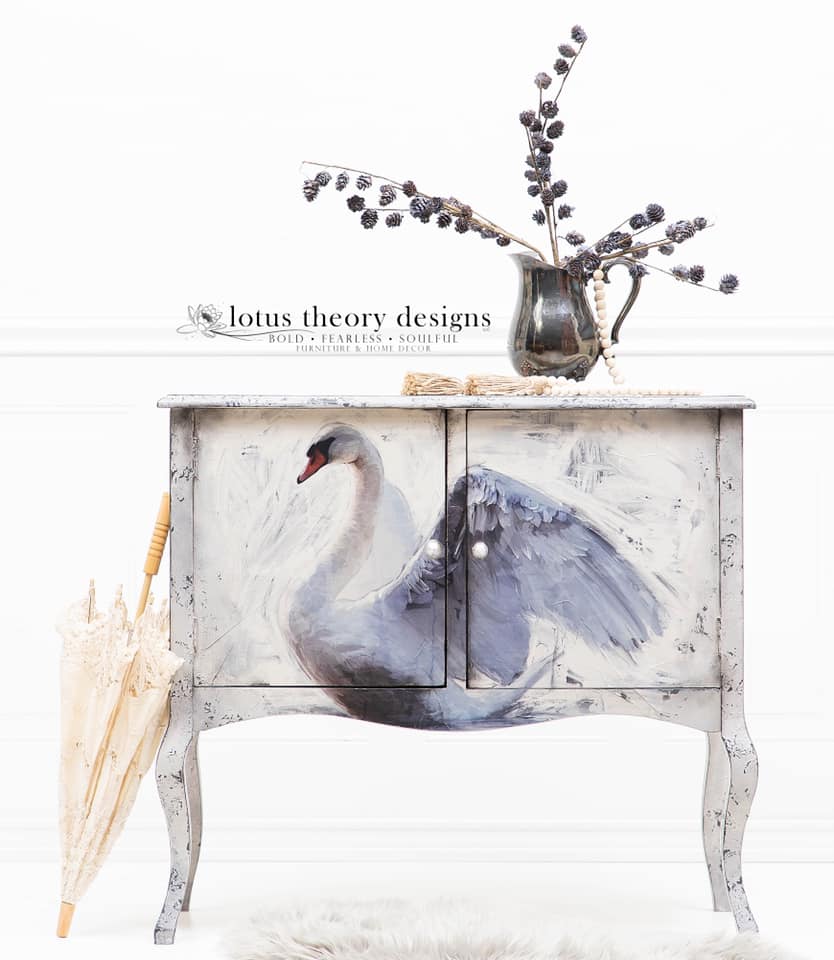 White Swan Mint Decoupage Paper