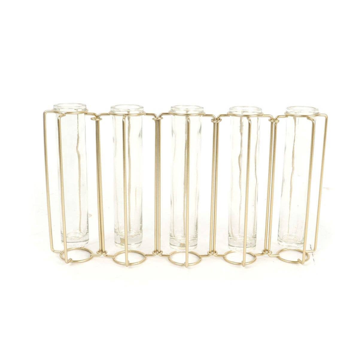 GOLD WIRE ADJUSTABLE VASE WITH 5 GLASS TUBES