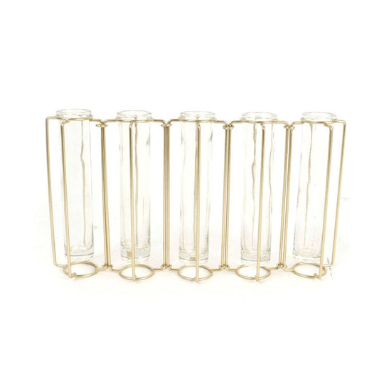 GOLD WIRE ADJUSTABLE VASE WITH 5 GLASS TUBES