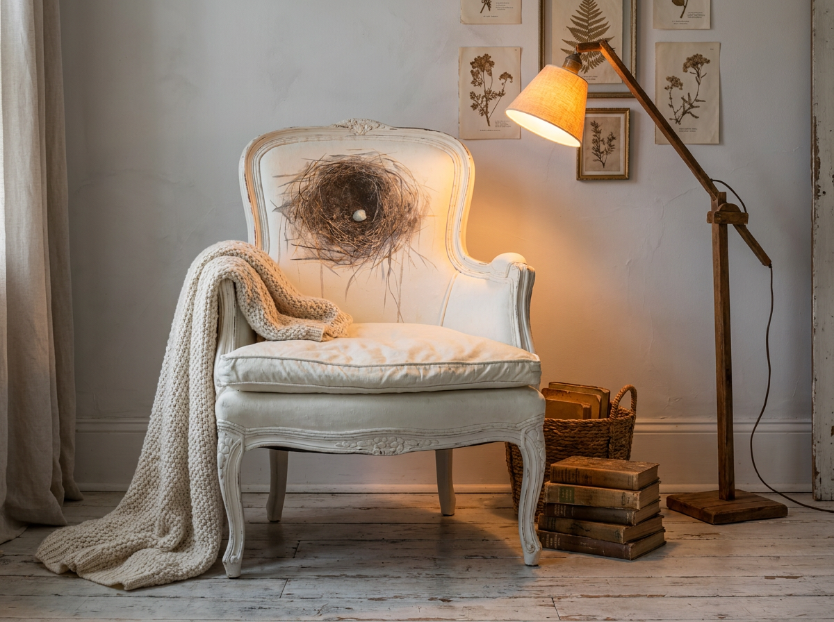 Nesting Chair — Original Mixed Media Art on Antique French Bergère